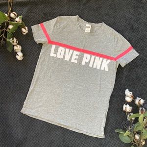 PINK brand t-shirt. Gray with bright pink stripe. Size XS